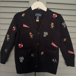 Ralph Lauren Navy Embroidered Sweater Pennant/bear